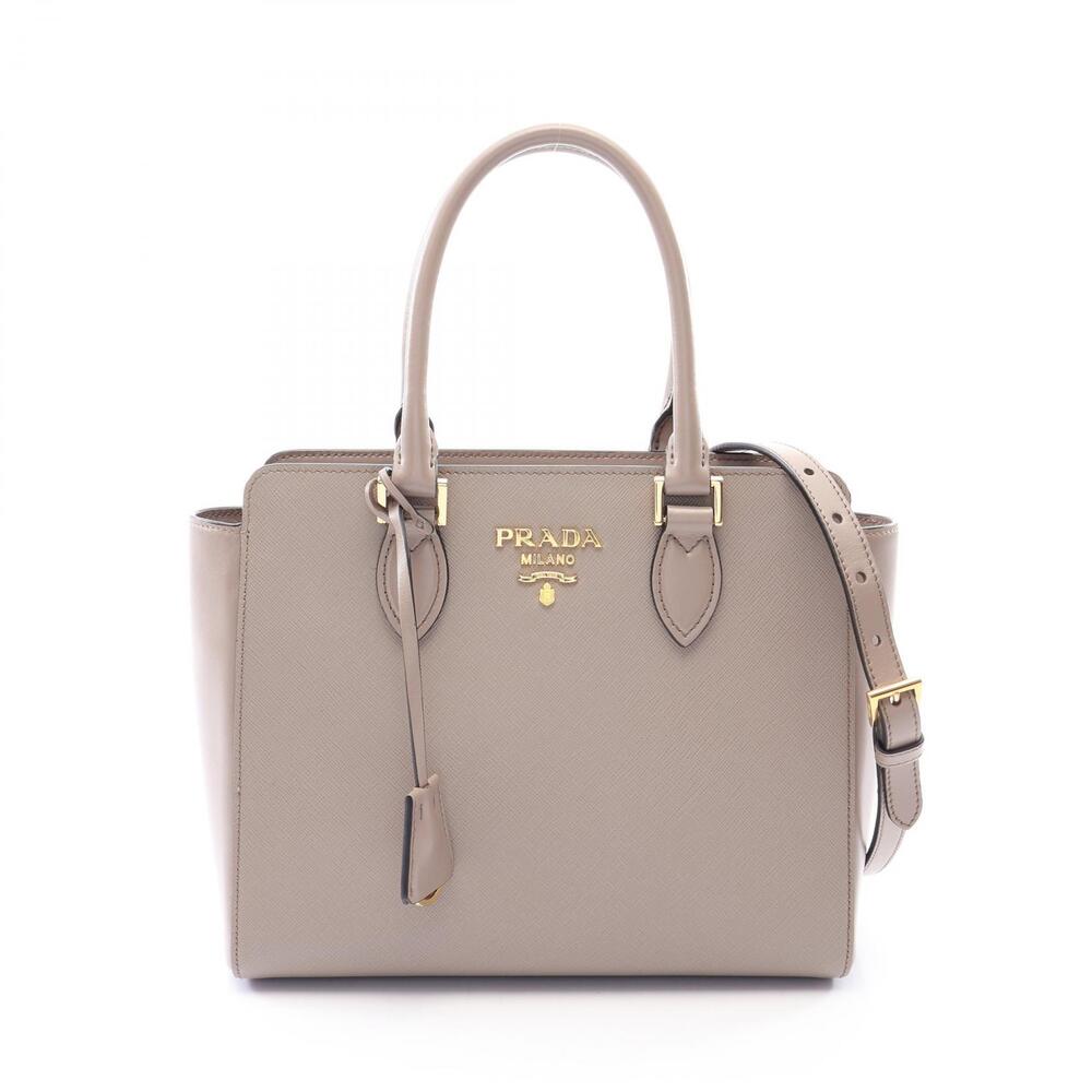 Prada Saffiano Leather Beige 2Way Shoulder Bag Tan